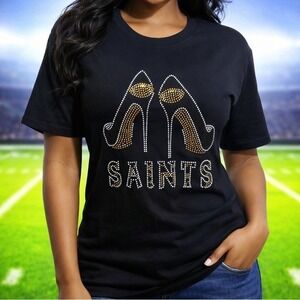 New Orleans‎ Saints Black Women Large T-shirt with Rhinestone Heels